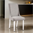 Pemberly Row Set of 2 Wingback Dining Chairs with Gray Linen Upholstery in White