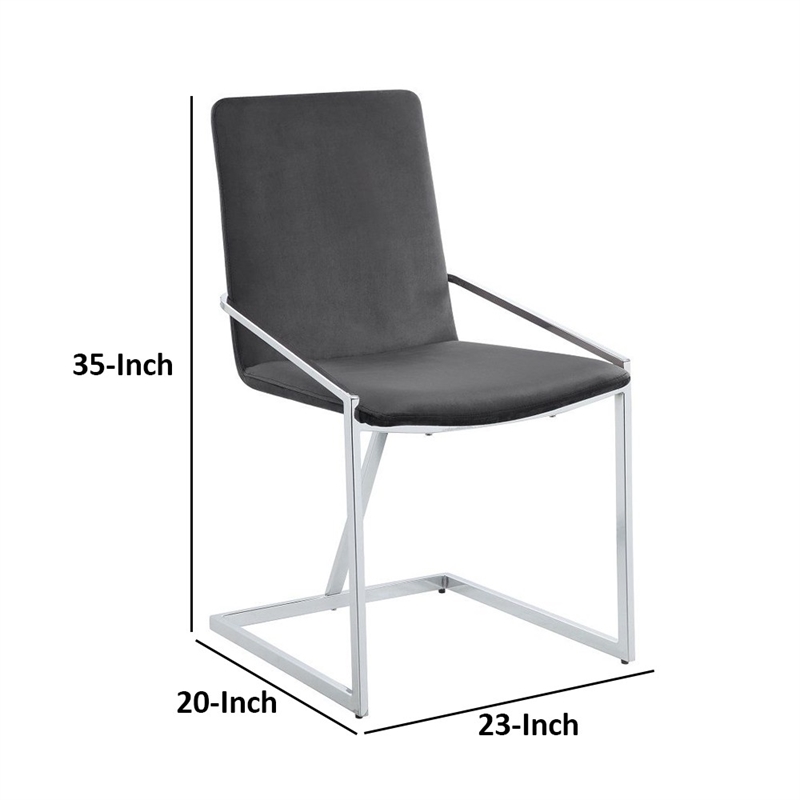 Pemberly Row Set of 2 Gray Velvet Dining Chairs with Chrome Cantilever Base