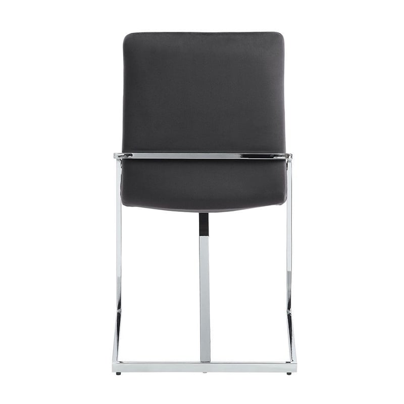 Pemberly Row Set of 2 Gray Velvet Dining Chairs with Chrome Cantilever Base