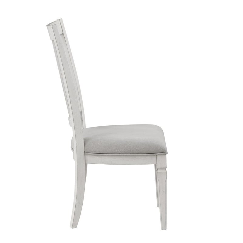 Pemberly Row Set of 2 Linen Dining Chairs with Turned Legs in Light Gray & White