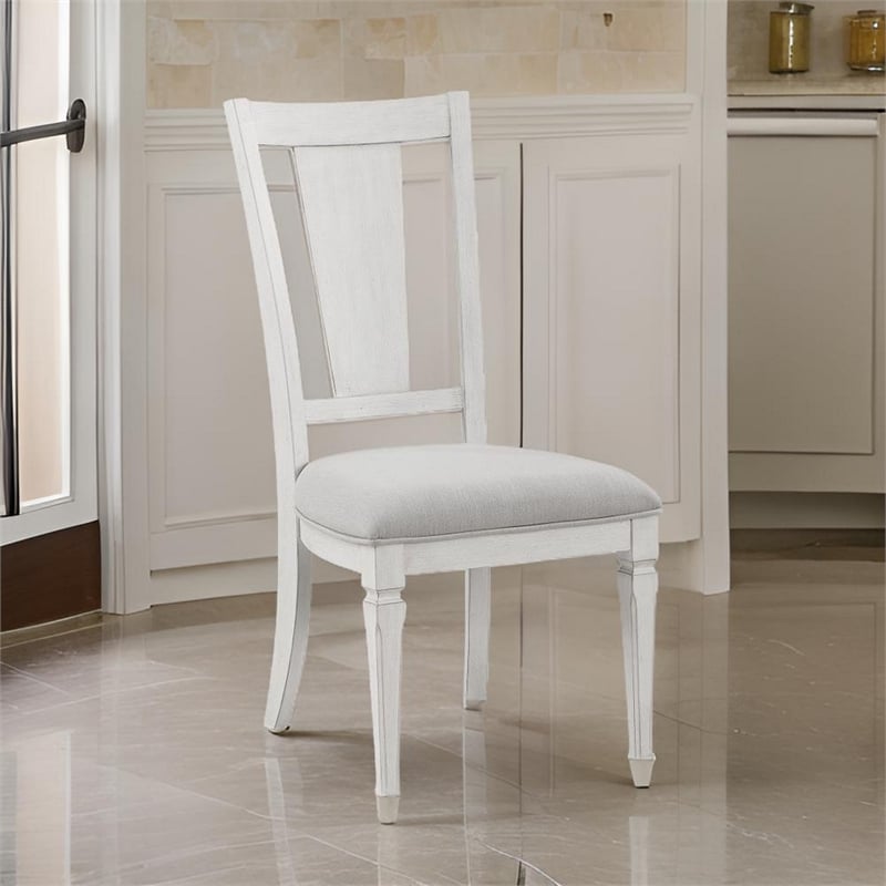 Pemberly Row Set of 2 Linen Dining Chairs with Turned Legs in Light Gray & White