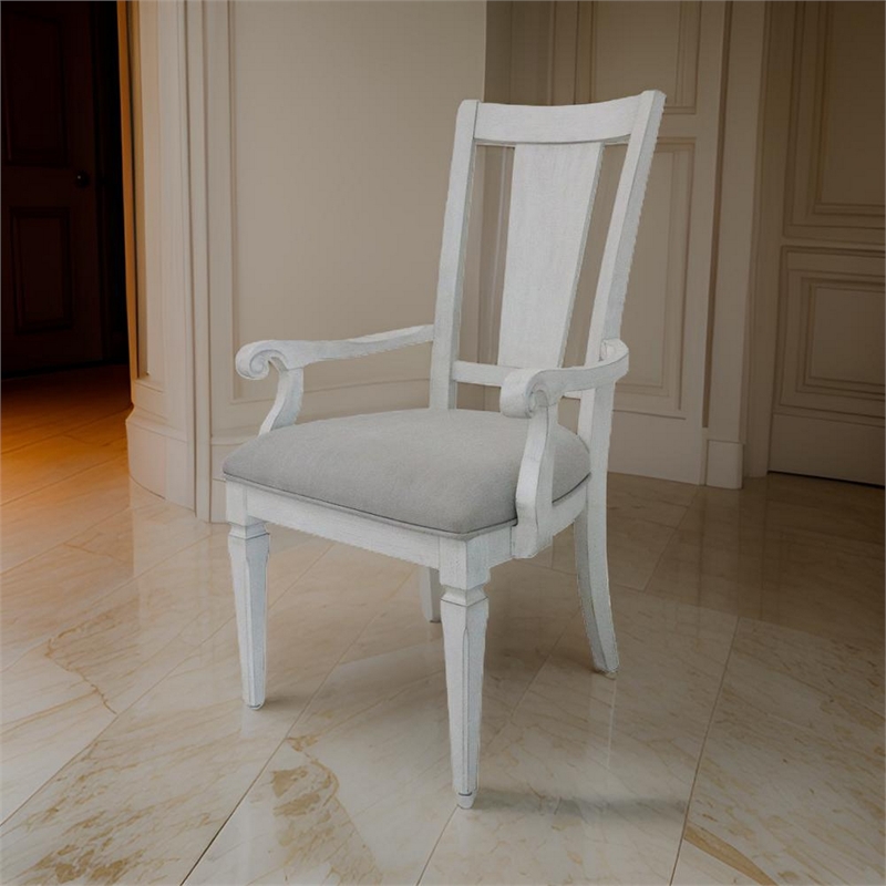 Pemberly Row 2Pc Linen Dining Armchairs with Turned Legs in Light Gray & White