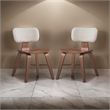 Pemberly Row 2Pc Curved Boucle Dining Chairs with Tapered Legs in White & Walnut