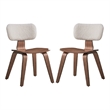 Pemberly Row 2Pc Curved Boucle Dining Chairs with Tapered Legs in White & Walnut