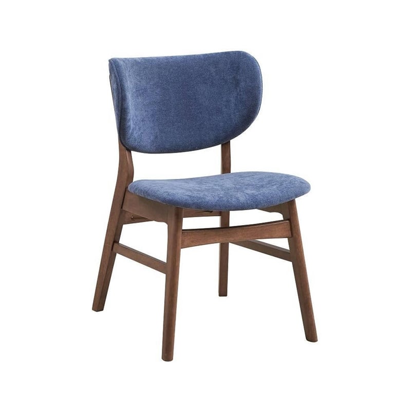 Pemberly Row Set of 2 Mid Century Dining Chairs with Blue Fabric in Walnut Brown