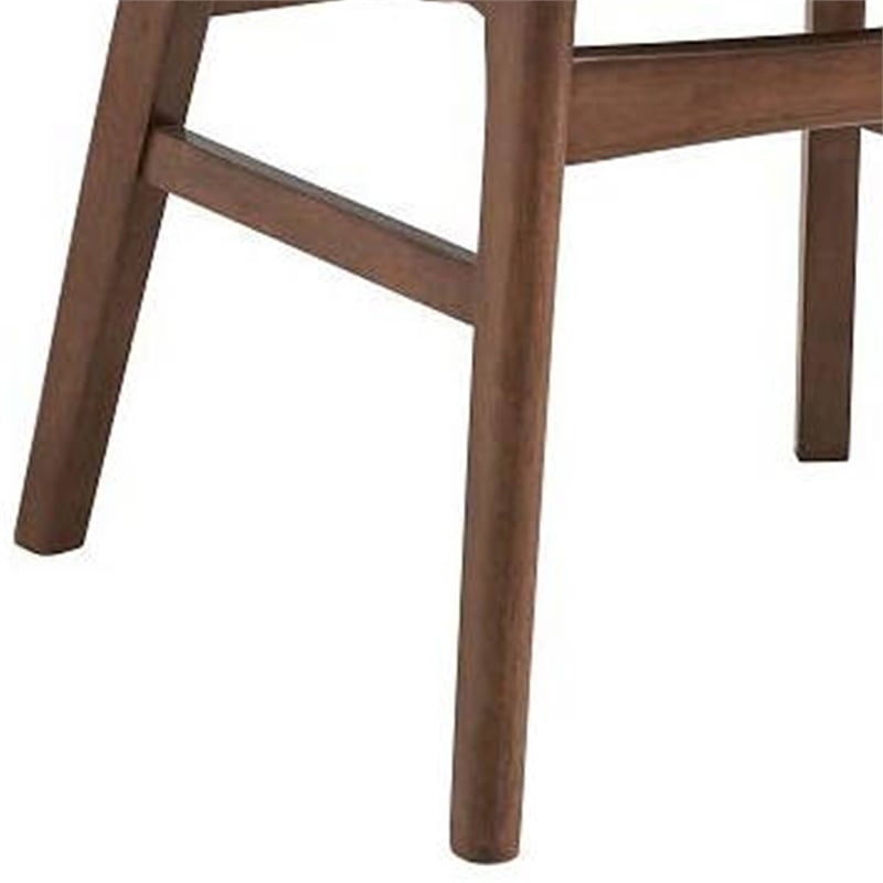 Pemberly Row Set of 2 Mid Century Dining Chairs w/ Green Fabric in Walnut Brown