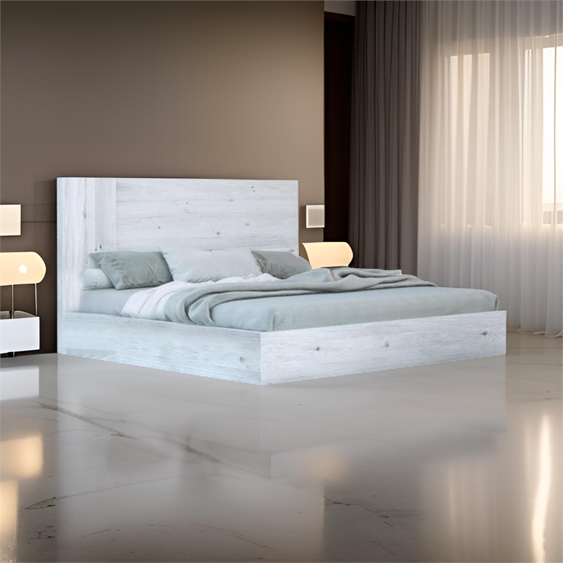 Pemberly Row King Platform Bed with Panel Headboard in Washed White Oak