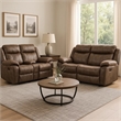 Pemberly Row 2 Pc Manual Reclining Sofa and Loveseat Set in Brown Faux Leather