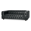 Pemberly Row 84 Inch Chesterfield Sofa with Button Tufting in Black Faux Leather