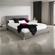 Pemberly Row King Platform Bed with Grid Tufted Headboard in Gray Faux Leather