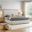 Pemberly Row King Bed with Gray Upholstered Headboard & Natural Rubberwood Frame