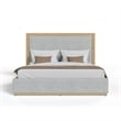 Pemberly Row King Bed with Gray Upholstered Headboard & Natural Rubberwood Frame