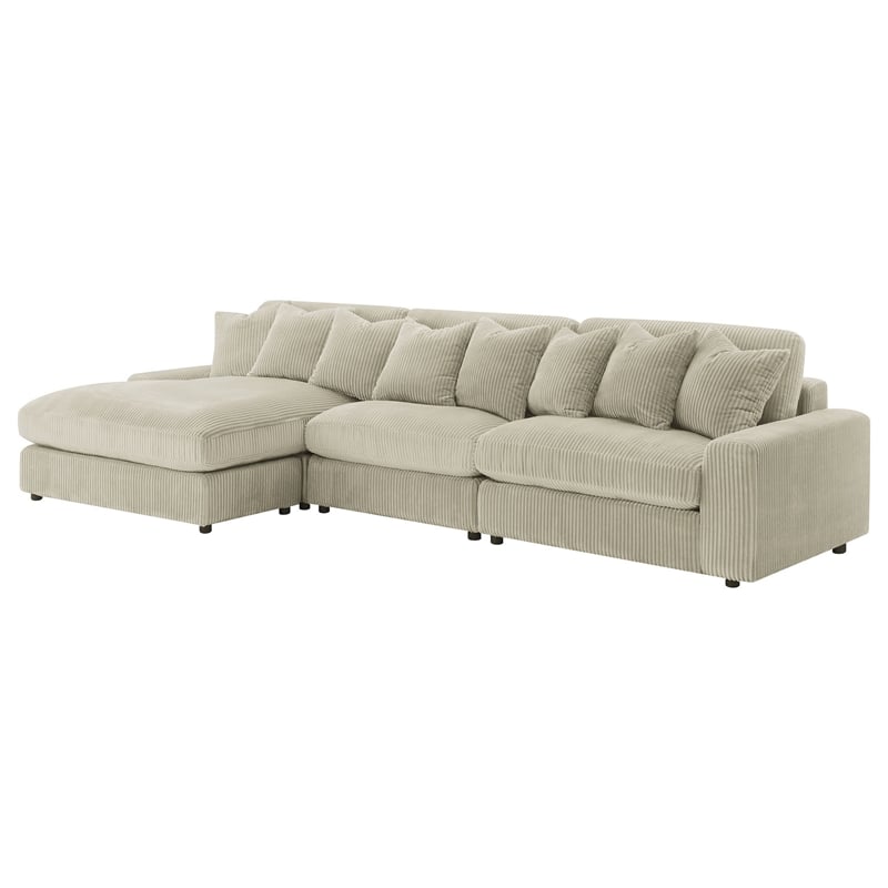 Pemberly Row 3 Pc Sectional Sofa with Reversible Chaise and 8 Pillows in Beige
