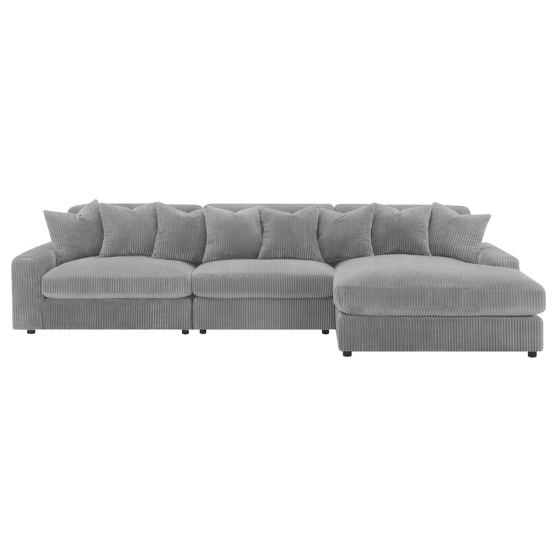Pemberly Row 3 Piece Sectional Sofa with Reversible Chaise and 8 Pillows in Gray
