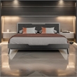 Pemberly Row King Platform Bed w/ Gray Upholstered Headboard in Gray Wash Veneer