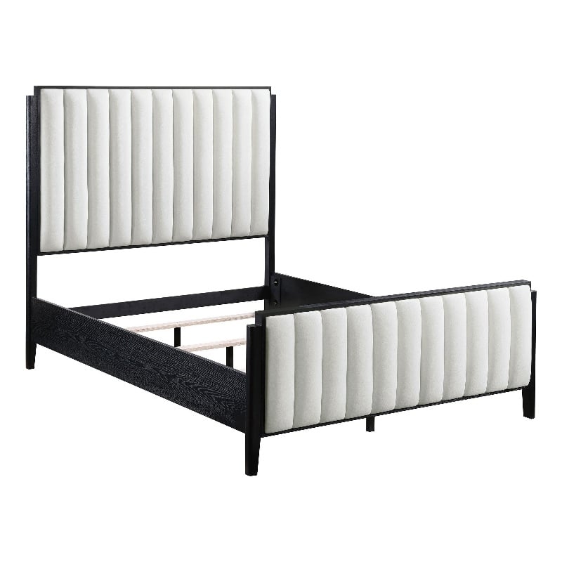 Pemberly Row California King Bed with Channel Tufted Ivory Headboard in Black
