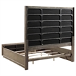 Pemberly Row King Bed w/ Grid Tufted Ivory Headboard & Plinth Base in Oak Brown