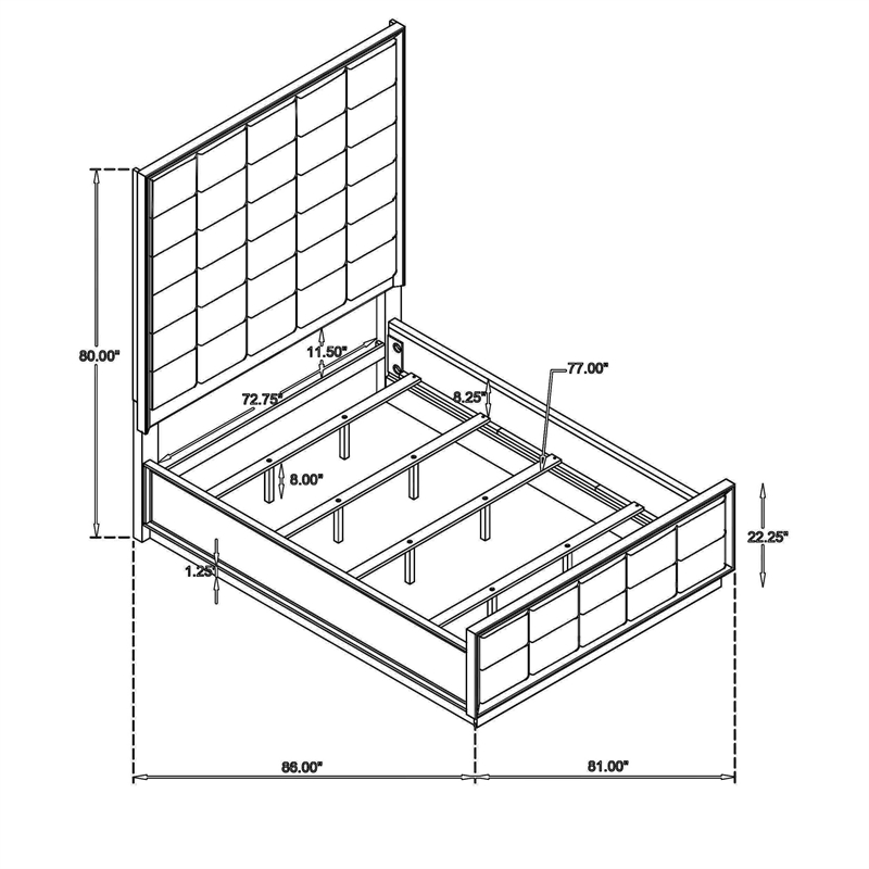 Pemberly Row King Bed w/ Grid Tufted Ivory Headboard & Plinth Base in Oak Brown