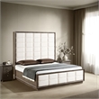 Pemberly Row King Bed w/ Grid Tufted Ivory Headboard & Plinth Base in Oak Brown
