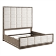 Pemberly Row King Bed w/ Grid Tufted Ivory Headboard & Plinth Base in Oak Brown