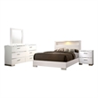 Pemberly Row 4 Pc King Bedroom Set with LED Headboard & Chrome Accents in White
