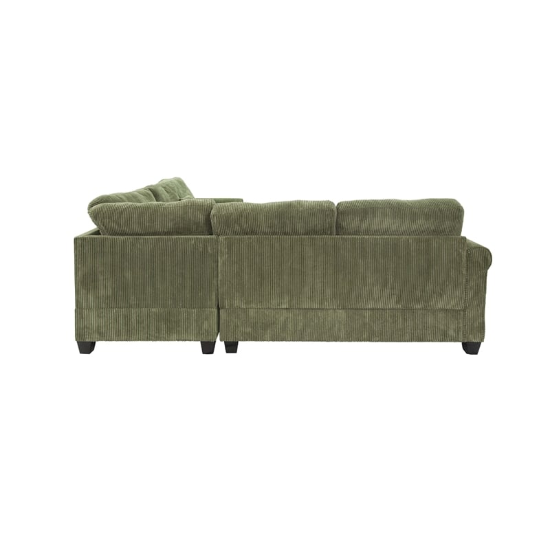 Pemberly Row 4 Piece L Sectional Sofa with Ottoman and 2 Pillows in Sage Green