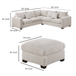 Pemberly Row 4 Piece L Sectional Sofa with Ottoman and 2 Accent Pillows in Ivory