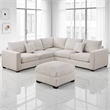 Pemberly Row 4 Piece L Sectional Sofa with Ottoman and 2 Accent Pillows in Ivory