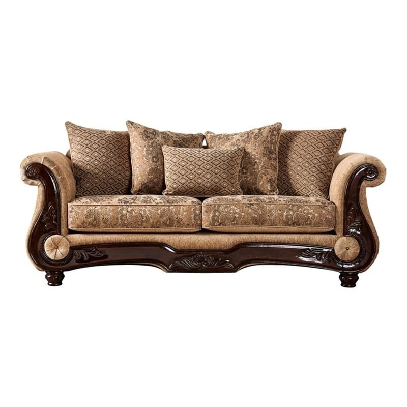 Pemberly Row 2 Pc Sofa & Loveseat Set with Chenille Fabric & 8 Pillows in Tan