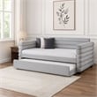 Pemberly Row Twin Daybed with Trundle and Layered Bolster Design in Gray Boucle