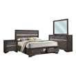 Pemberly Row 4Pc Queen Bedroom Set w/ Storage Drawers & Silver Accents in Brown