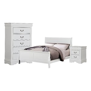 Pemberly Row 3 Pc Full Bedroom Set with Panel Headboard & Sleigh Design in White