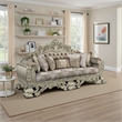 Pemberly Row 99 Inch Ornate Sofa with 7 Pillows and Tufted Back in Brown Velvet
