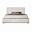 Pemberly Row King Bed w/ Channel Tufted Beige Chenille Headboard in Walnut Brown
