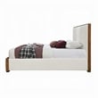 Pemberly Row King Bed w/ Channel Tufted Beige Chenille Headboard in Walnut Brown