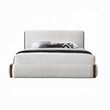 Pemberly Row King Bed w/ Tall Headboard & White Boucle Upholstery - Walnut Brown