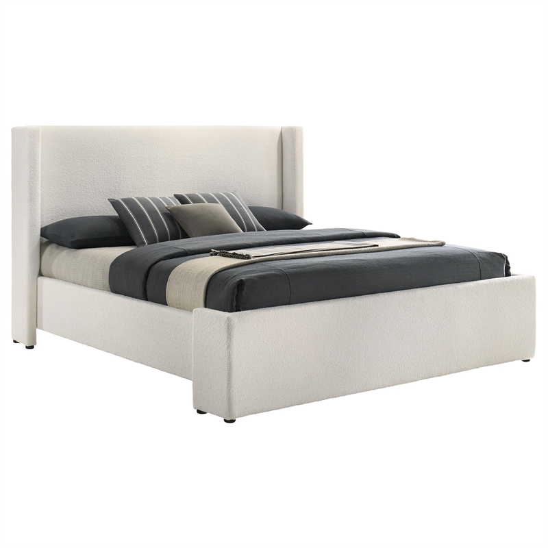 Pemberly Row King Platform Bed with White Boucle Wingback Headboard
