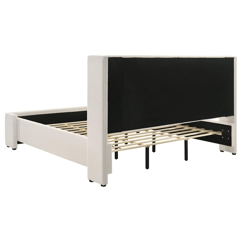 Pemberly Row King Platform Bed with White Boucle Wingback Headboard