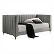 Pemberly Row Twin Daybed with Channel Tufted Tuxedo Arms and Gold Legs in Gray