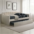 Pemberly Row Twin Daybed w/ Trundle & Staircase Channel Tufted Headboard - Beige