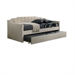 Pemberly Row Twin Daybed w/ Trundle & Staircase Channel Tufted Headboard - Beige