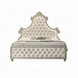 Pemberly Row King Bed with LED Lights and Tufted Beige Velvet Headboard in Brown