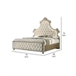 Pemberly Row King Bed with LED Lights and Tufted Beige Velvet Headboard in Brown