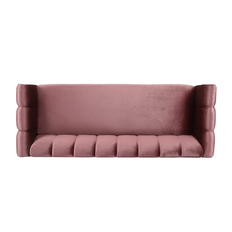 Pemberly Row 83 Inch Channel Tufted Chesterfield Sofa in Blush Pink Velvet