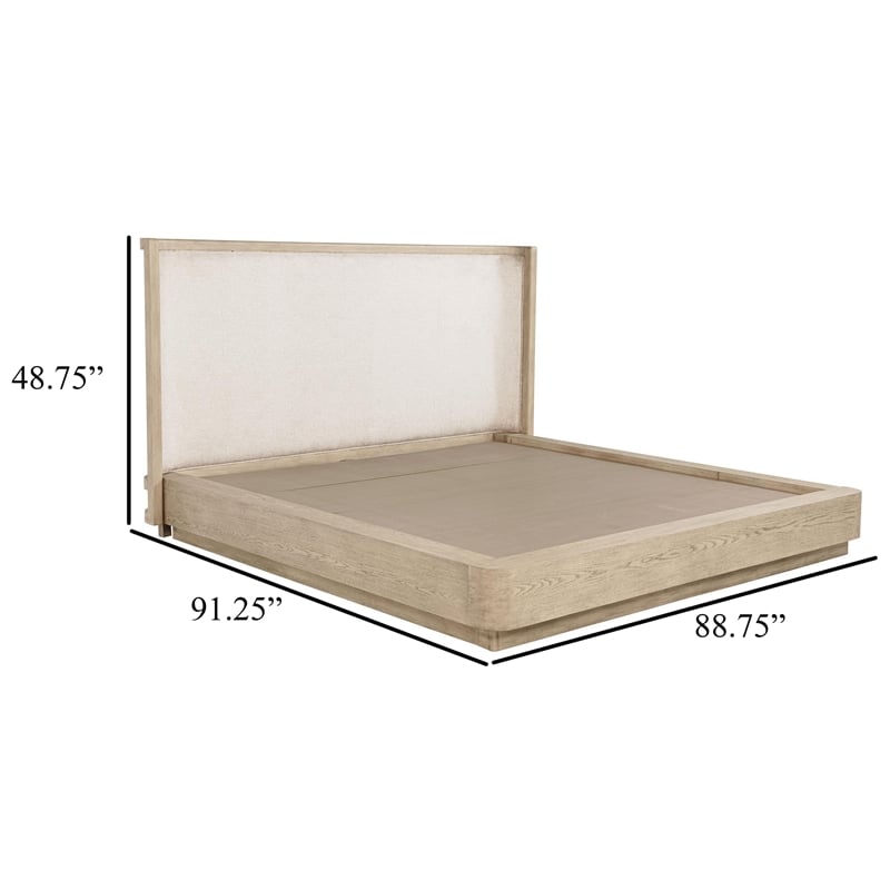 Pemberly Row King Platform Bed with Beige Wingback Headboard & Cane Accents