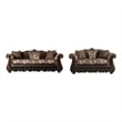 Pemberly Row 2 Pc Sofa & Loveseat Set with Wood Trim & Bun Feet in Brown & Gold