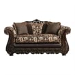 Pemberly Row 2 Pc Sofa & Loveseat Set with Wood Trim & Bun Feet in Brown & Gold