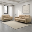 Pemberly Row 2Pc Sofa & Loveseat Set with Tufted Cushions in Light Beige Leather