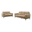 Pemberly Row 2Pc Sofa & Loveseat Set with Tufted Cushions in Light Beige Leather