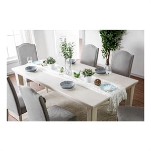 Pemberly Row Acacia Wood Dining Table with Tapered Legs and 18&quot Leaf in White